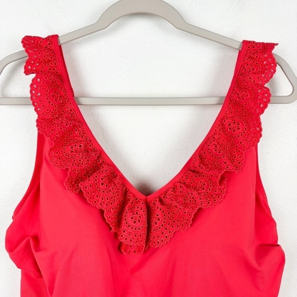 Draper James X Lands End Red Ruffle Neck One Piece Swimsuit Sz 20W - Picture 4 of 8